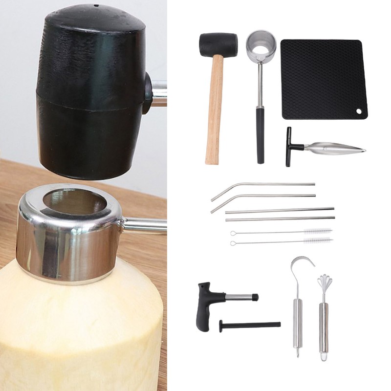 Coconut Opener Tool Set Stainless Steel Coconut Shell Puncher Cutter