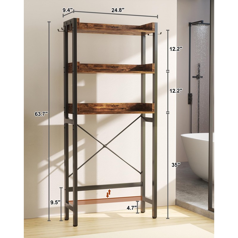 Ecoprsio Over-The-Toilet Storage Rack, 3-Tier Bathroom Organizer Shelf Over Toilet,