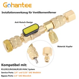gohantee R410A Valve Core Remover with Dual Size SAE 1/4 Inch & 5/16 Inch Port AC Valve Core R22 HVAC Valve Core Disassembly Installer Tool Air Conditioner Line Repair Tool