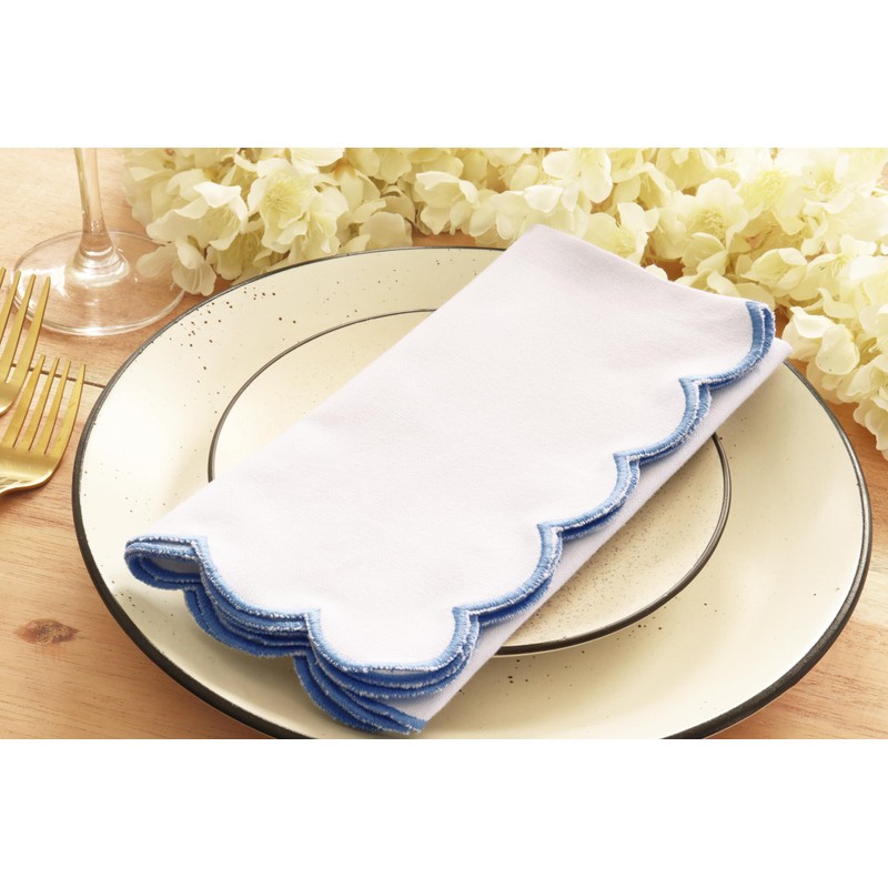 PurpleEssences Scalloped Embroidery Cloth Napkins Christmas Holiday Winter Table Decor
