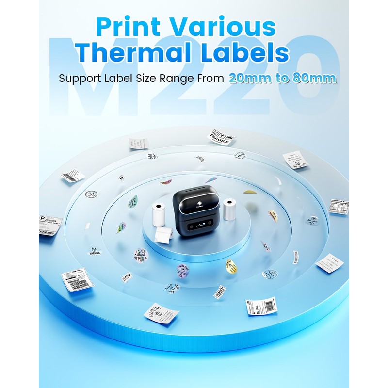Phomemo Label Maker, M220 Thermal Label Printer, 80mm Portable Bluetooth