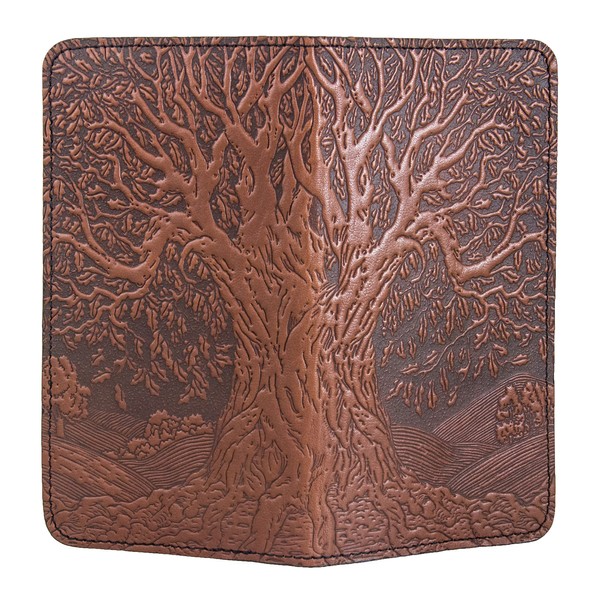 Oberon Design Tree of Life Embossed Genuine Leather Checkbook Holder Cover, 3.5 x 6.5 Inches, Saddle Color, Made in the USA