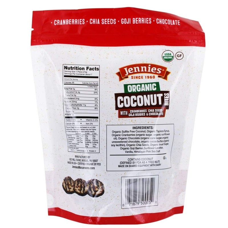 Jennies Organic Coconut Bites with Goji & Chia, 5.25oz Gluten