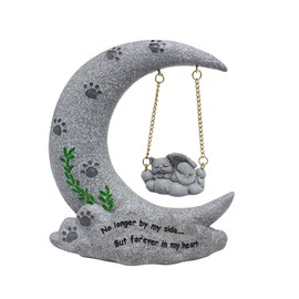AIMALL Moon-Themed Pet Memorial with Resin Cat & Dog Figures, Sentimental Tombstone, Garden Decor Ornament
