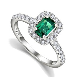925 Sterling Silver Emerald CZ Cluster Emerald cut Ring size J K L M N O P Q R S - May BIRTHSTONE (P)