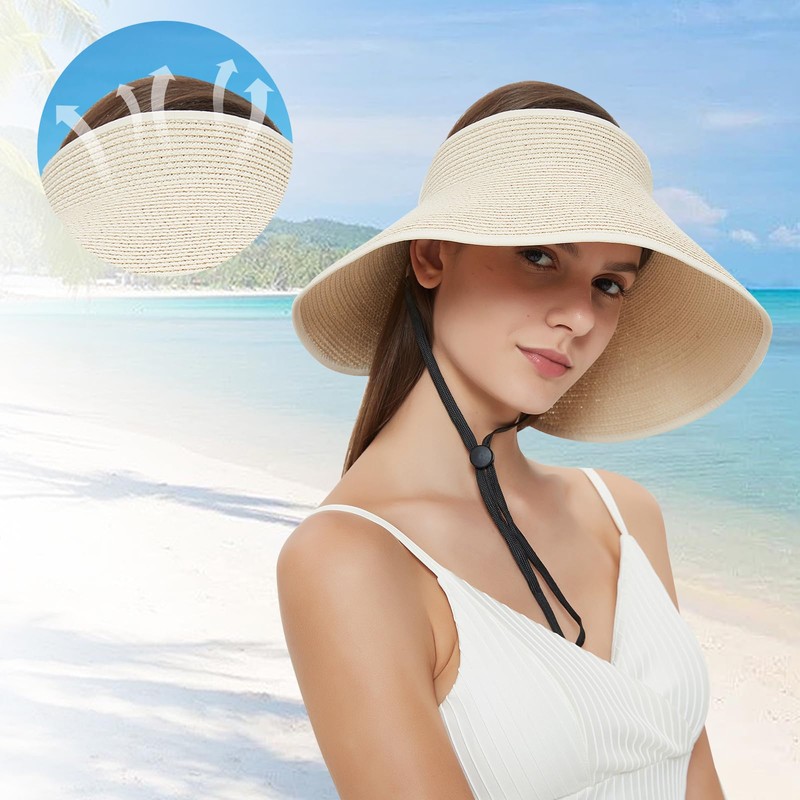 Maylisacc Adjustable Straw Open Top Straw Sun Hat Roll-Up Design,