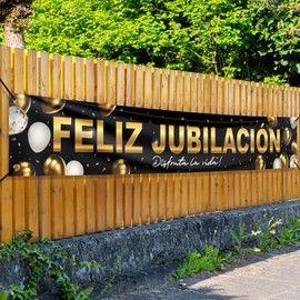 BETESSIN Retirement Decoration Black Gold - Feliz Jubilación - Spanish Banner 250 x 40 cm - Hanging Decoration for Retirees and Retirees