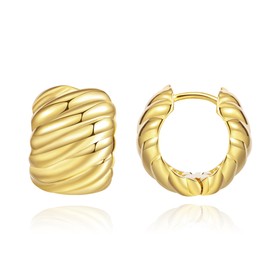 Gold Hoop Earrings for Women Small Gold Plated Multiple Piercing Hypoallergenic Flat Back Earrings Mini Chunky Gold Huggie Hoop Earrings Gold Stud Earrings, Copper