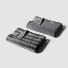 JAJU [JAJU] Stripe Microfiber Blanket 80X130cm 2pcs Grey