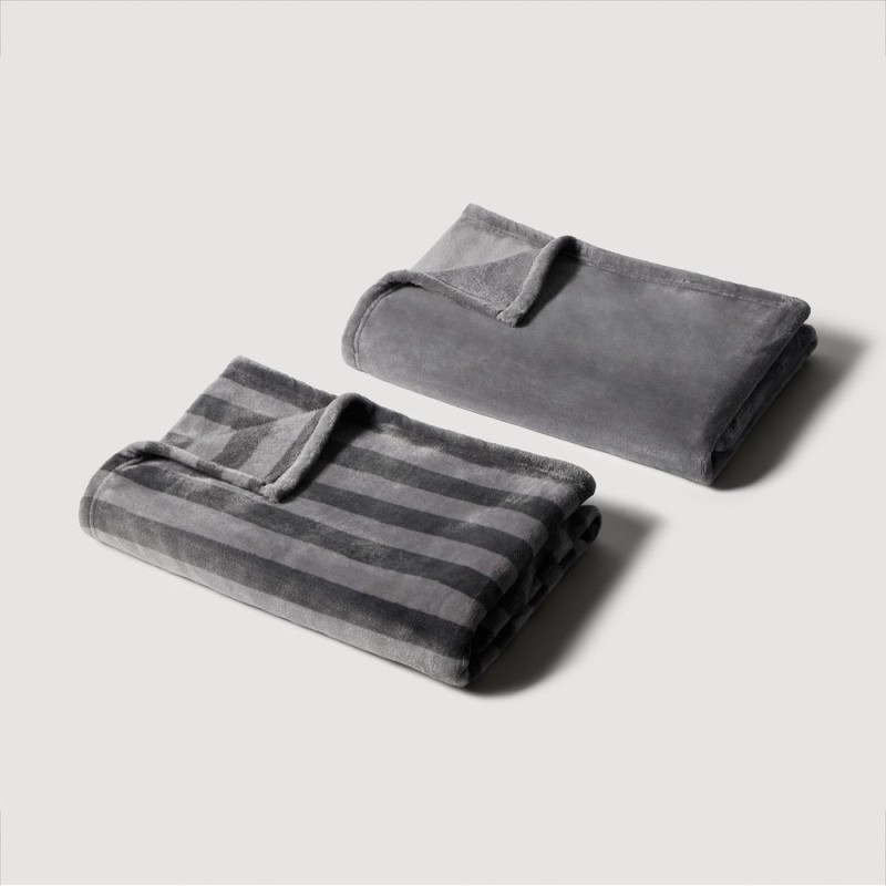 JAJU [JAJU] Stripe Microfiber Blanket 80X130cm 2pcs Grey