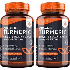 Nutravita Organic Turmeric 1440mg with Black Pepper & Ginger – 360 Vegan Capsules (2 x 180) – High Strength Curcumin Supplement – 6 Month Supply – UK Made