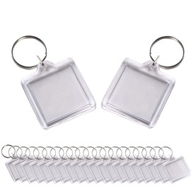 25 PCS Transparent Acrylic Photo Frame Keyring Square-shaped Blank DIY Picture Insert Frame Keychains Key Rings for Unisex Friends Family Couple Craft Artwork