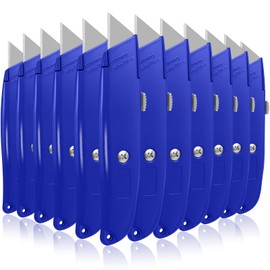 Lasnten 12 Pcs Box Cutter Bulk Retractable Utility Knife Heavy Duty Aluminum Alloy Knife Carpet Knife Package Opener Cutter Blade for Cardboard Plastics Cartons DIY Home Warehouse Office (Blue)