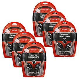 Maxell HP-100 Portable Stereo Headphones, Lightweight, Black, Pack of 6