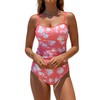 Beachsissi Women's Ruffled Floral Print Tummy Control Tankini Sets, pink