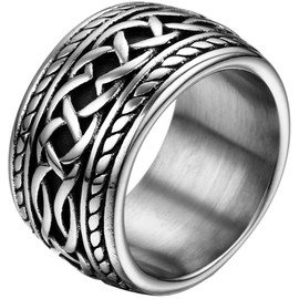 JewelryWe New Cool 14.3mm Stainless Steel Casting Thumb Ring Punk Biker Mens Engagement Wedding Band (Size U)