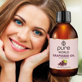 Pure World Natural Grapeseed oil 100% Pure and Undiluted. 250ml. Premium Italian Quality Grapeseed oil – Aromatherapy, Message, Skin, Nails, Body and Face, Edible Vegan…