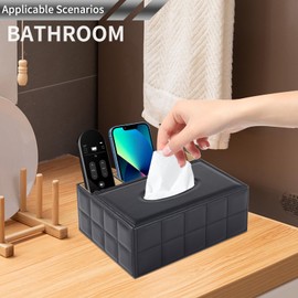 PU Leather Rectangular Tissue Box Cover - Multifunctional Tissue Box Holder with Stationery Remote Control Box, Decorative Tissue Pen Remote Organizer for Home/Office/Restaurant