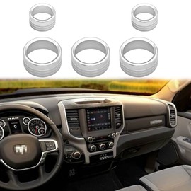 KEEGTBOX Center Control AC Radio Air Conditioner Auto Climate Control Volume Tune Switch Knob Button Cover Compatible with Dodge Ram 2019 2020 2021 Interior Trim Ring Accessories (Silver)