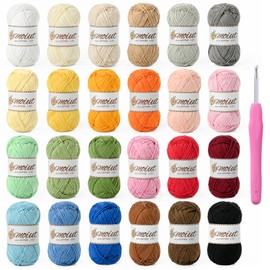 24 Pack 100% Milk Cotton Yarn for Crocheting, 1200g/3150yd Baby Yarn for Crocheting Soft, Fuzzy 5 Ply Cotton Crochet Amigurumi Yarn for Puzzle/Clothes&Crafts(Set A)