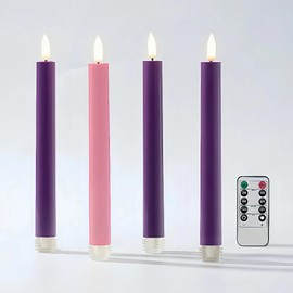 Simplelight Advent Candles, Purple & Pink Flameless Taper Candles with Remote, Timer, Advent Wreath with Flameless Candles, Realistic Black Wick, Set of 4 - H:9 Inch (Purple Pink)