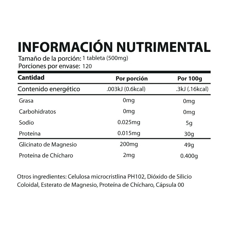 Glycinato De Magnesio Con 120 Tabletas, Natural Energy Sin Sabor