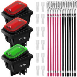 MKBKLLJY 3PCS KCD4 Waterproof AC 16A/250V 20A/125V Boat Rocker Switch Momentary Polarity Reverse ON/OFF 4 Pin 2 Position LED Light Illuminated, 12 Terminal Wire with Reed 12 Transparent Sheath