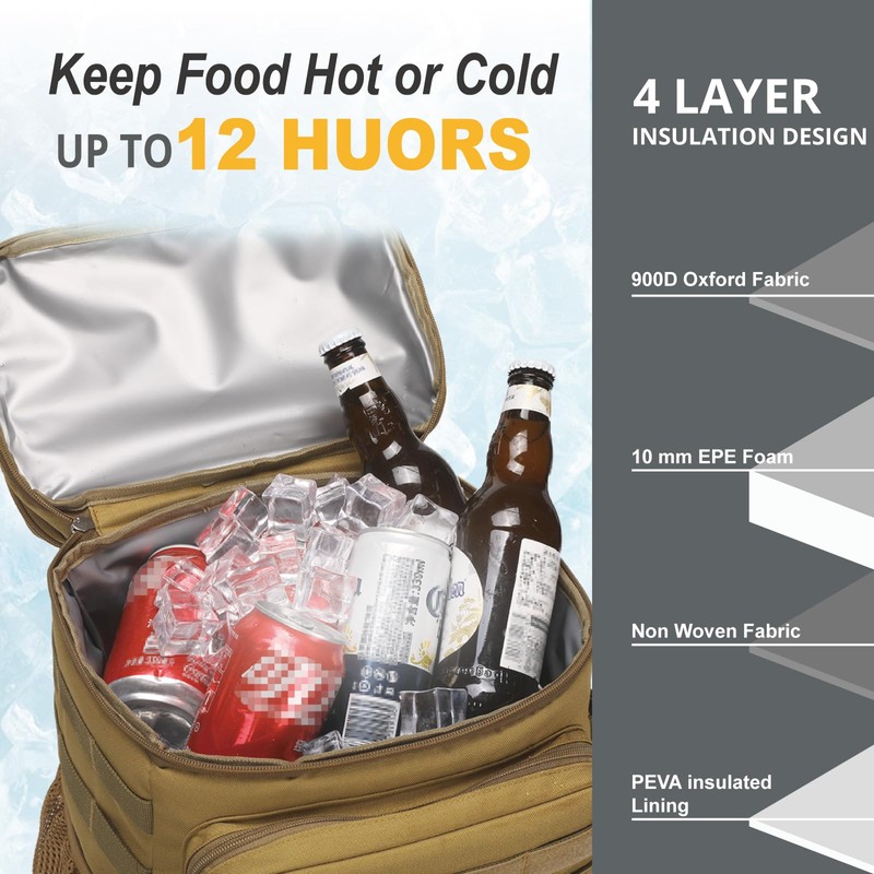 Tactical Backpack Cooler,Soft Lightweight Leakproof Cooler Backpack,Insulated Cooler Bag,Portable Soft