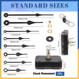 Glarks 12pcs 18MM Black High Torque Long Shaft Clock Movement Mechanism Kit Includes 1pcs Clock Movements with 1pcs Hooks, 4 Different Pairs Clock Hands, 4pcs Mounting Hardware, 2pcs Clock Numerals