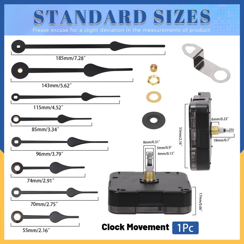 Glarks 12pcs 18MM Black High Torque Long Shaft Clock Movement