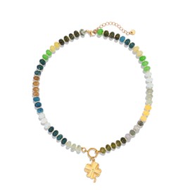 SKENUDY Rainbow Stone Colourful Pearl Necklace for Women, Rainbow Natural Gemtone Beads Choker, Boho Surfer Beach Necklaces, Summer Jewellery, Stainless Steel, No Gemstone