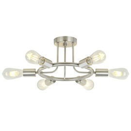 BONLICHT Sputnik Chandelier Brushed Nickel Modern Starburst Chandelier 6 Lights Semi Flush Mount Ceiling Light Industrial Vintage Dining Room Light Fixture UL Listed