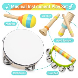 Musical Instruments for Toddlers, Commodum Wooden Percussion Instruments Set, Neutral Colors Modern Boho Music Toys for 3 Year Old Kids Boys Girls, Preschool Birthday Christmas Montessori Toys Gifts