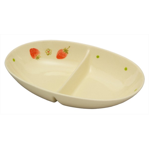 窯元 sousen Medium Plates White 18 cm Seto Ware Two Compartment Dish Fruit (Strawberry) Pattern