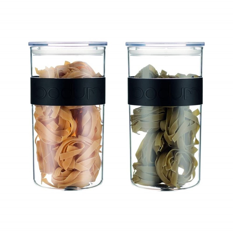 PRESSO Set of 2 Plastic Storage Jars, 2 Litre, Black