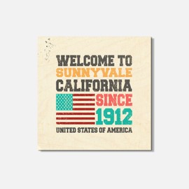 Unbranded Sunnyvale Grunge Travel Postage 4'' X 4'' Square Wooden Coaster