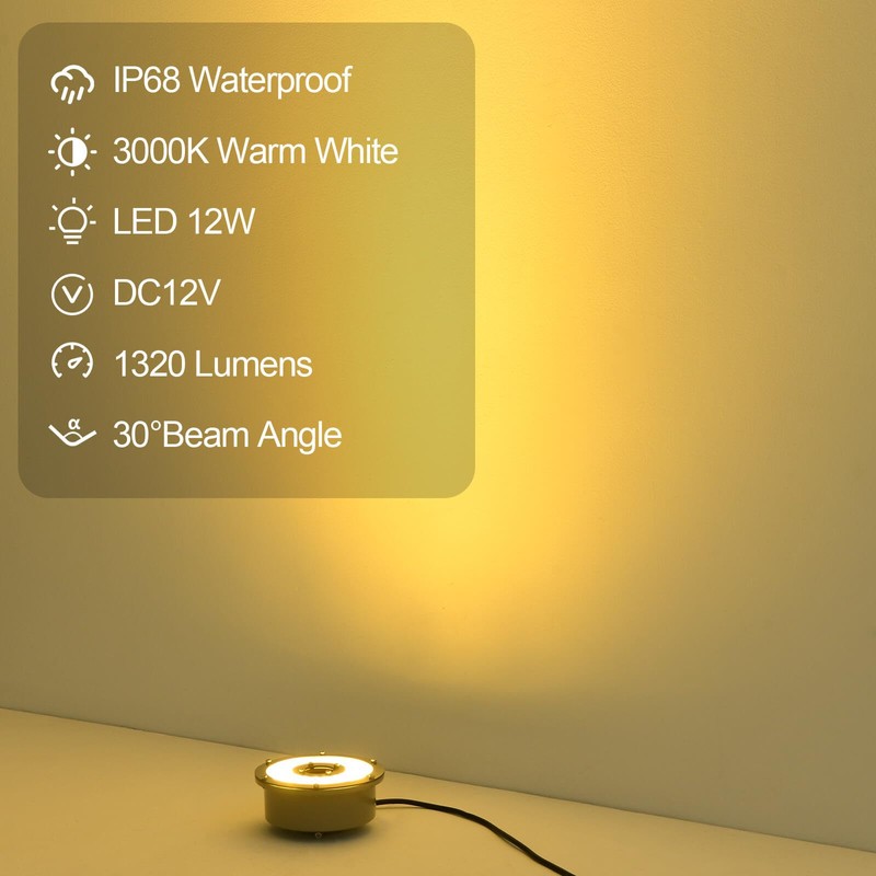 RSN LED Fountain Light 12W 12V DC Warm White Waterproof