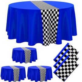 Oudain Cars Birthday Party Supplies Racing Party Decorations Round Racing Tablecloth Checkered Flag Table Covers Road Plastic Table Cloth, 1950s Disco Dancing Party Tablecloth (Dark Blue,3 Pcs)