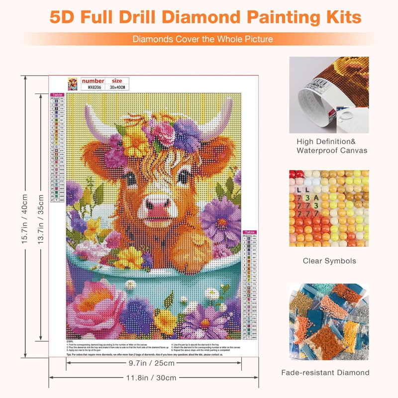 CEOVR Highland Cow Diamond Art Kits for Adults, Animal 5D