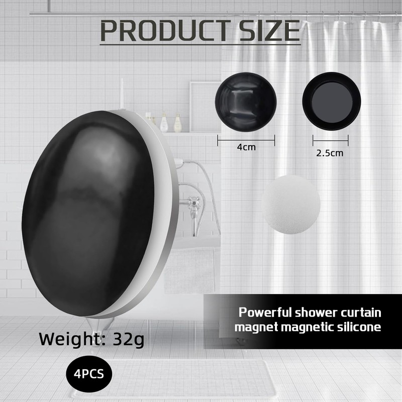 4 Pcs Shower Curtain Magnets, Waterproof Curtain Weights, Shower Curtains