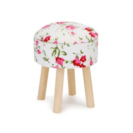 Dollhouse Stool Miniature Round Upholstered 1:12 Scale Wooden Stool Ornament Dollhouse Furnishing Accessories Mini Scene Furniture (Rose)