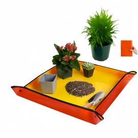 Repotting Mat for Indoor Plant Transplanting and Mess Control 26.8"x 26.8" Thickened Waterproof Potting Tray Foldable Succulent Potting Mat Portable Gardening Mat Garden Gifts for Women & Men (orange)