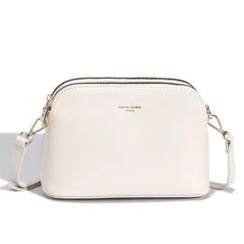 David Jones - Small Shoulder Bag for Women - Chain Handbag with 3 Zippers Compartments - Faux Leather Bag - Phone Wallet Bag City Elegant Fashion, beige