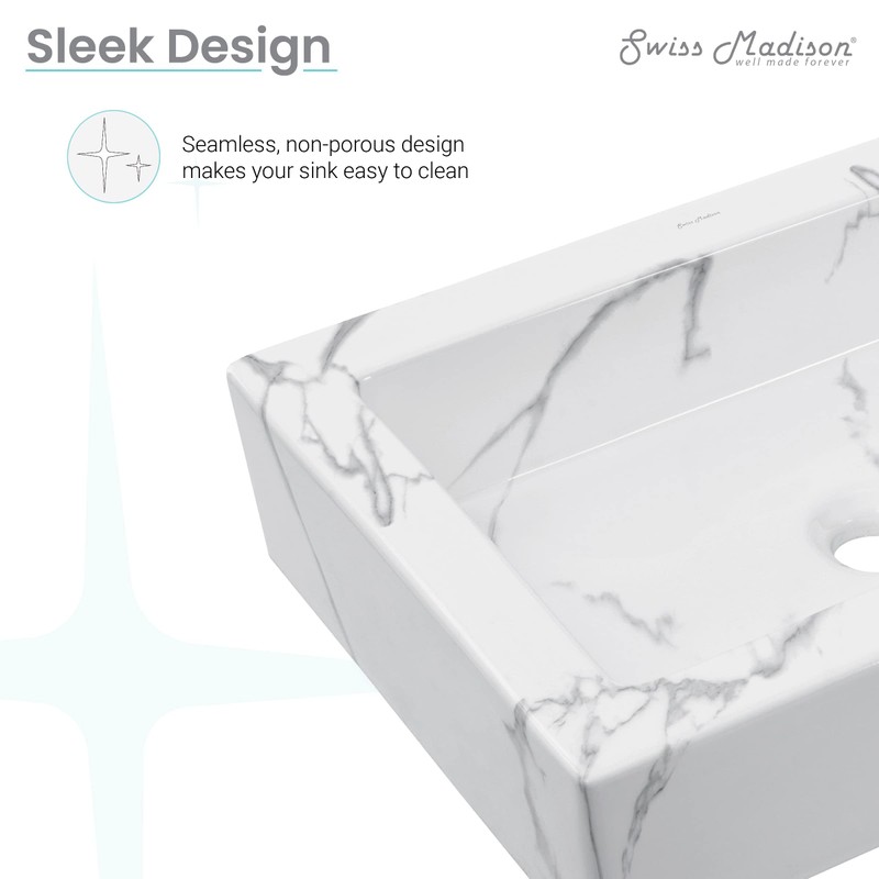 Voltaire 22" Ceramic Vessel Bathroom Sink, White Marble