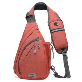 SUIKIHUM Small Sling Bag Crossbody Hiking Bag 9.36L Shoulder Bag with Headphone Jack, Man Women Crossbody Casual Backpack for Travel, Camping (Red)