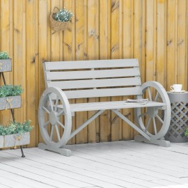 Rustic 2 Person Wagon Wheel Bench Grey Patio Outdoor Furniturecolor: Grey Color