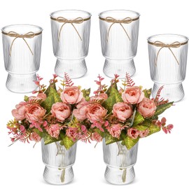 Bokon 6 Pack 6 Inch Small Plastic Clear Vases for Table Centerpieces Vase Bulk for Wedding Table Decorations Flower Aesthetic Plant Propagation Requires Assembly with Twine (Clear)