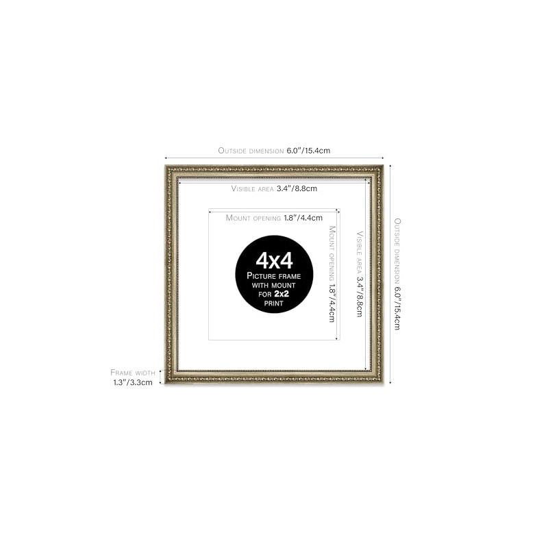 4x4 Champagne Silver Ornate Photo Frame With White Mat For