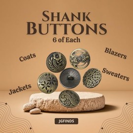 JGFinds - Botón de vástago – Paquete de 30, 6 diseños surtidos, metal tallado bronce, flores mixtas y patrones de ondas, 17 mm, decorativa