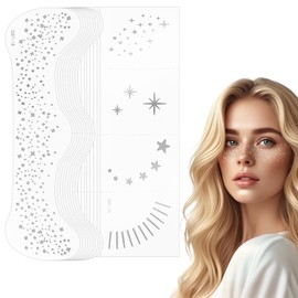 AOOWU Glitzer Gesicht Sommersprossen Tattoo, 20 Stück Silberne Sterne und Punkte Temporäre Tattoos, Festival Freckles, Karneval Make-up Aufkleber, Glitter Freckles, Henna Freckles Tattoo Folie